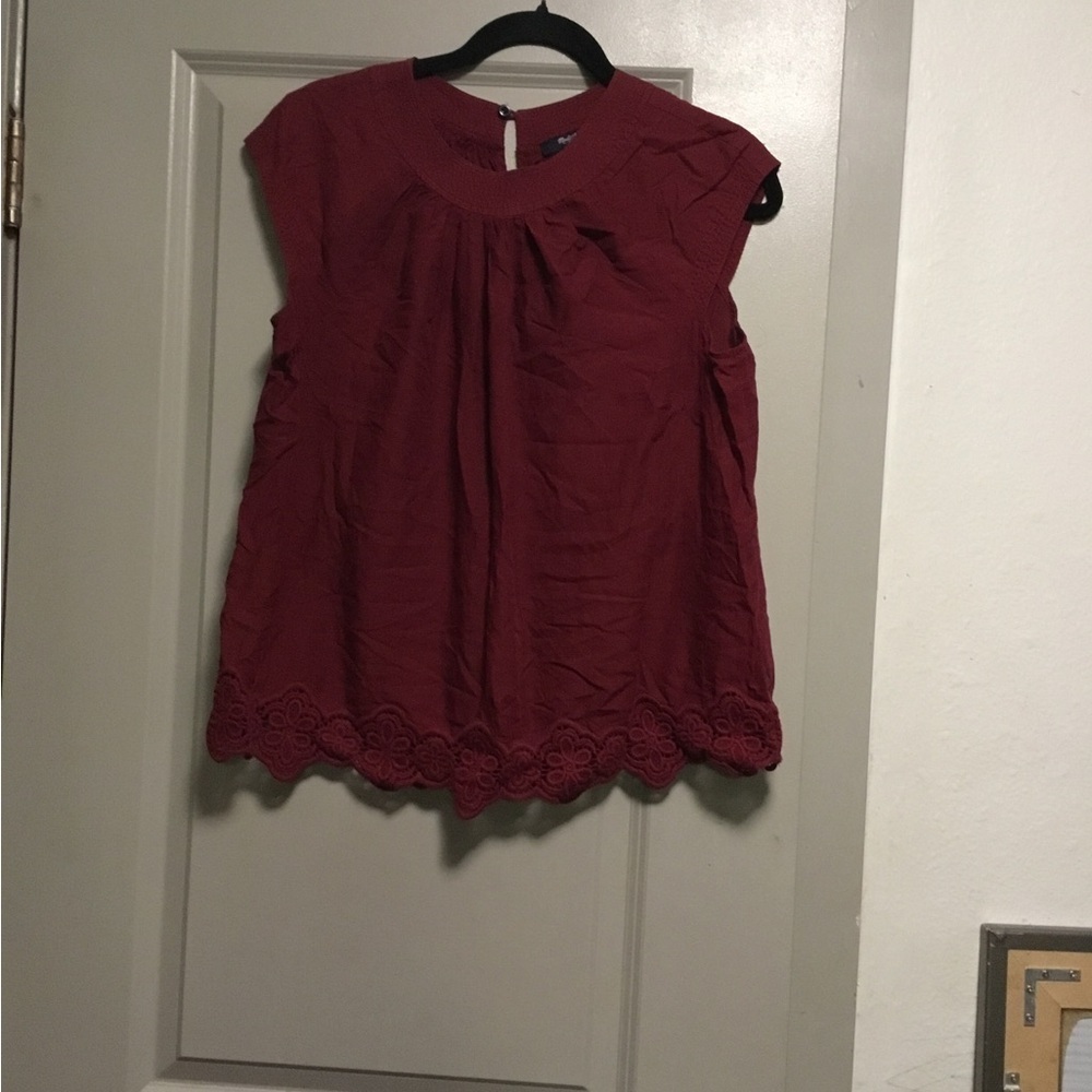Madewell Red Flutter Sleeve Blouse with Pleated Bib Collar